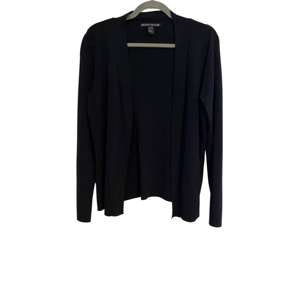 Scott Taylor Women's L BlackCardigan Open Front Knit Sweater Lightweight Preppy